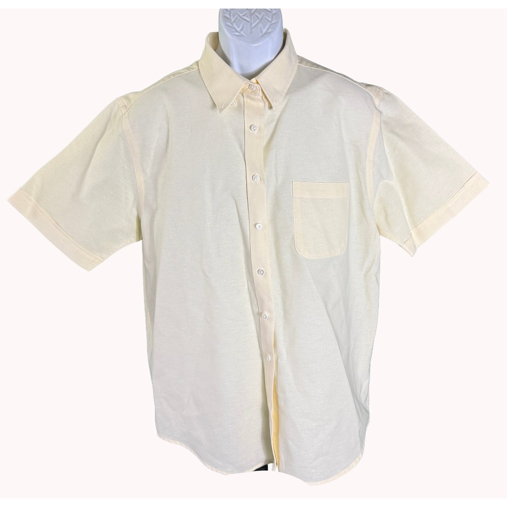 Cabin Creek Button Down Shirt Womens 16 Yellow Wrinkle Free Short Sleeve Pocket